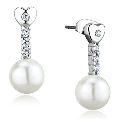 MA3W675 - Rhodium Brass Earrings with Synthetic Pearl in White