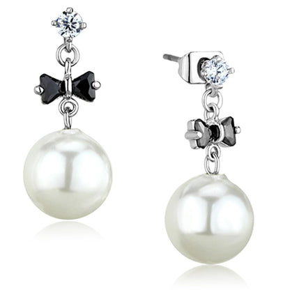 MA3W676 - Rhodium Brass Earrings with Synthetic Pearl in White
