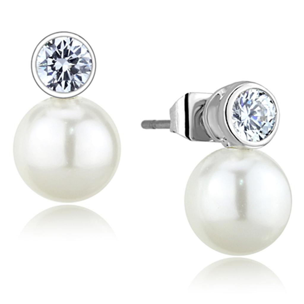 MA3W681 - Rhodium Brass Earrings with Synthetic Pearl in White