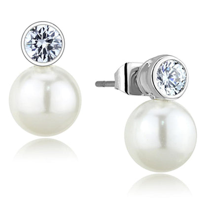 MA3W681 - Rhodium Brass Earrings with Synthetic Pearl in White