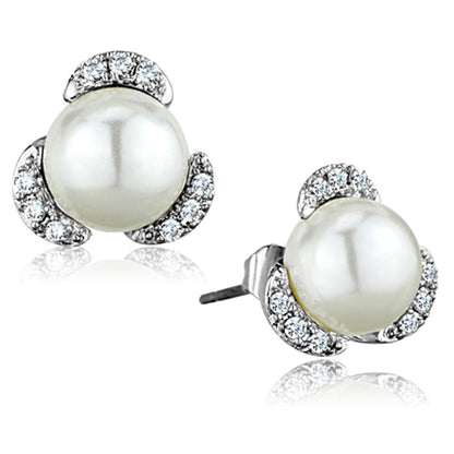MA3W686 - Rhodium Brass Earrings with Synthetic Pearl in White
