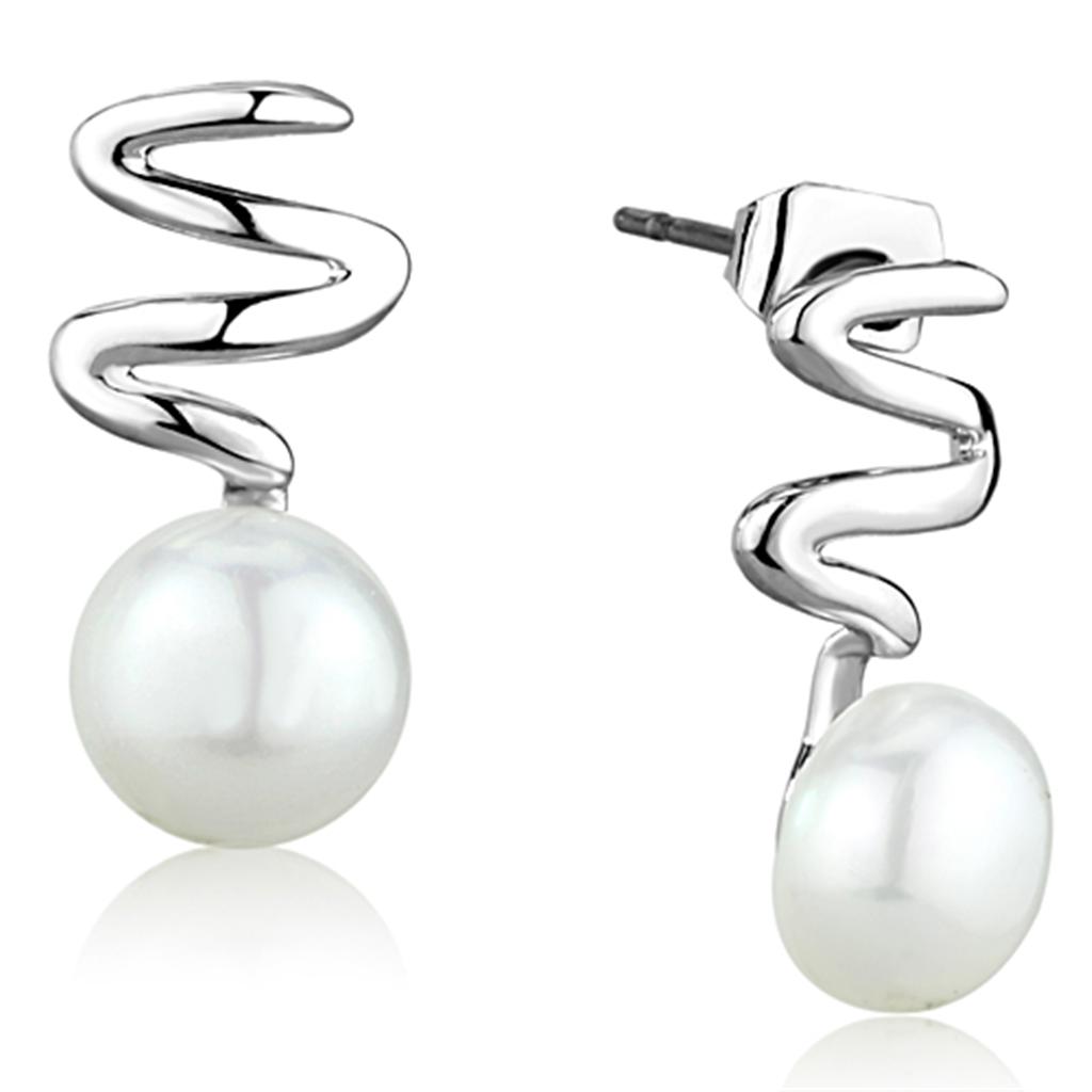 MA3W687 - Rhodium Brass Earrings with Synthetic Pearl in White