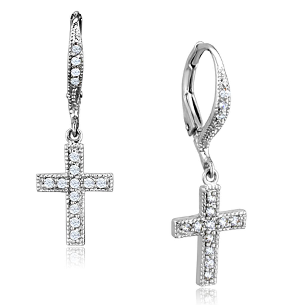MA3W688 - Rhodium Brass Earrings with AAA Grade CZ  in Clear