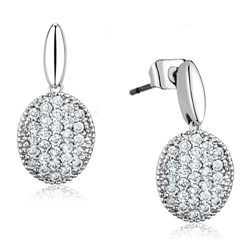 MA3W690 - Rhodium Brass Earrings with AAA Grade CZ  in Clear