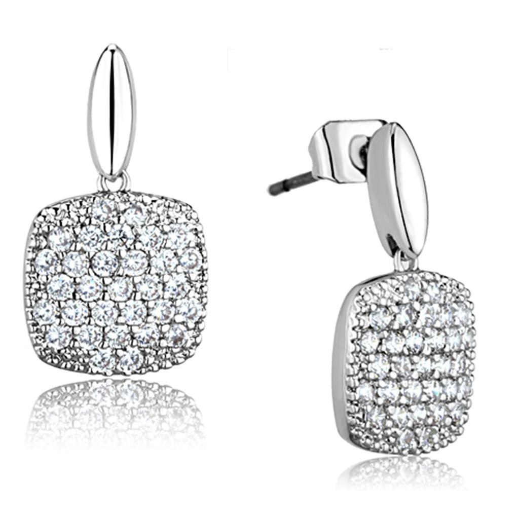 MA3W691 - Rhodium Brass Earrings with AAA Grade CZ  in Clear