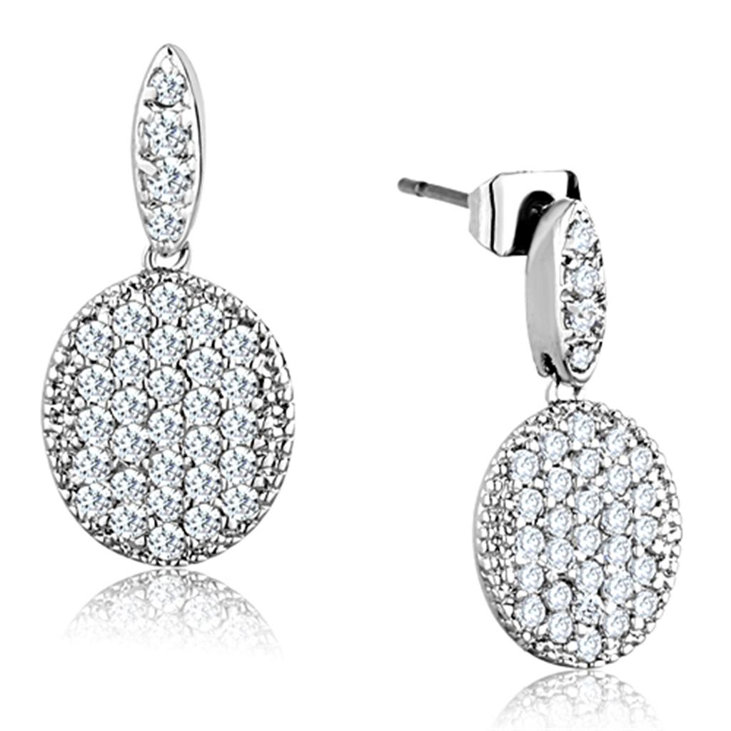 MA3W692 - Rhodium Brass Earrings with AAA Grade CZ  in Clear