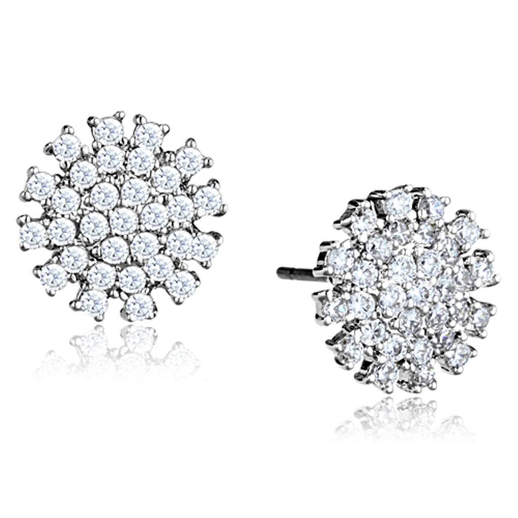 MA3W694 - Rhodium Brass Earrings with AAA Grade CZ  in Clear
