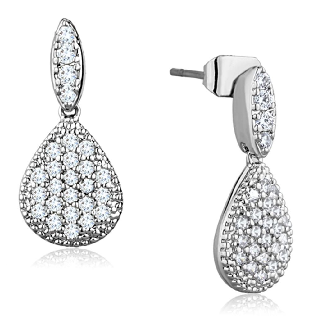 MA3W696 - Rhodium Brass Earrings with AAA Grade CZ  in Clear