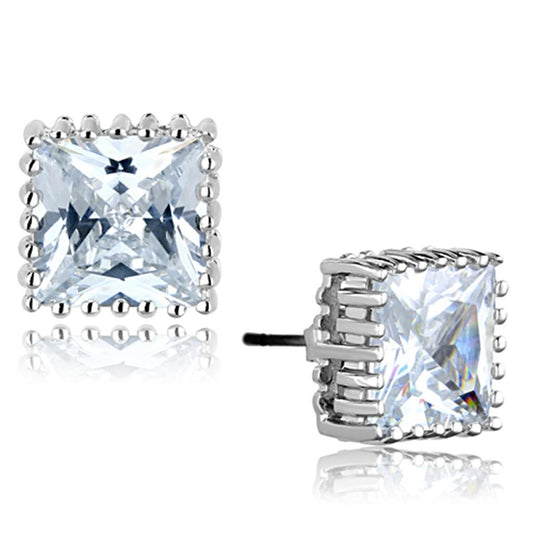 MA3W700 - Rhodium Brass Earrings with AAA Grade CZ  in Clear