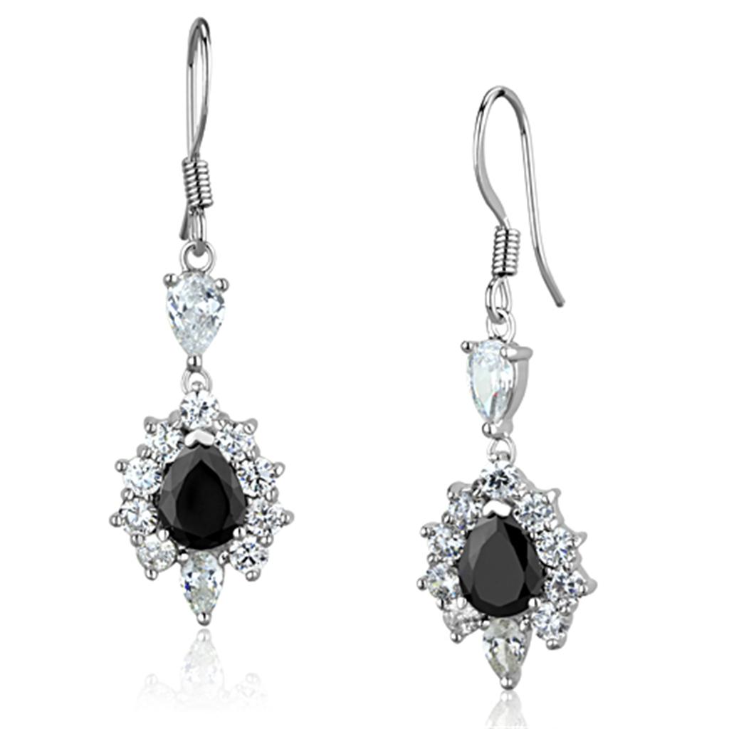 MA3W705 - Rhodium Brass Earrings with AAA Grade CZ  in Black Diamond