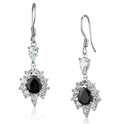 MA3W705 - Rhodium Brass Earrings with AAA Grade CZ  in Black Diamond
