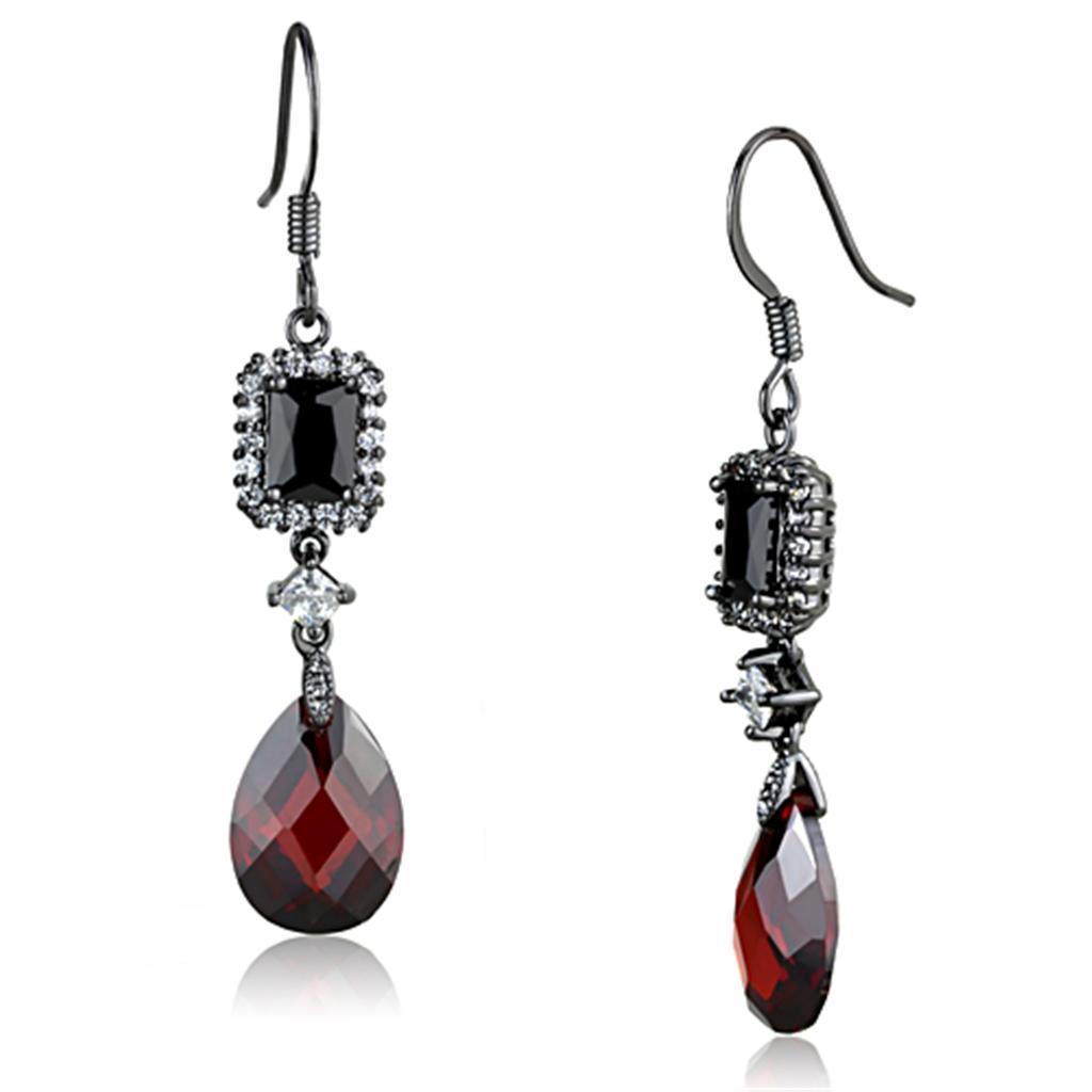 MA3W706 - Ruthenium Brass Earrings with AAA Grade CZ  in Garnet