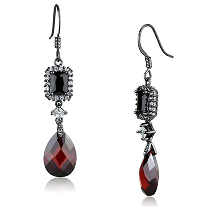 MA3W706 - Ruthenium Brass Earrings with AAA Grade CZ  in Garnet