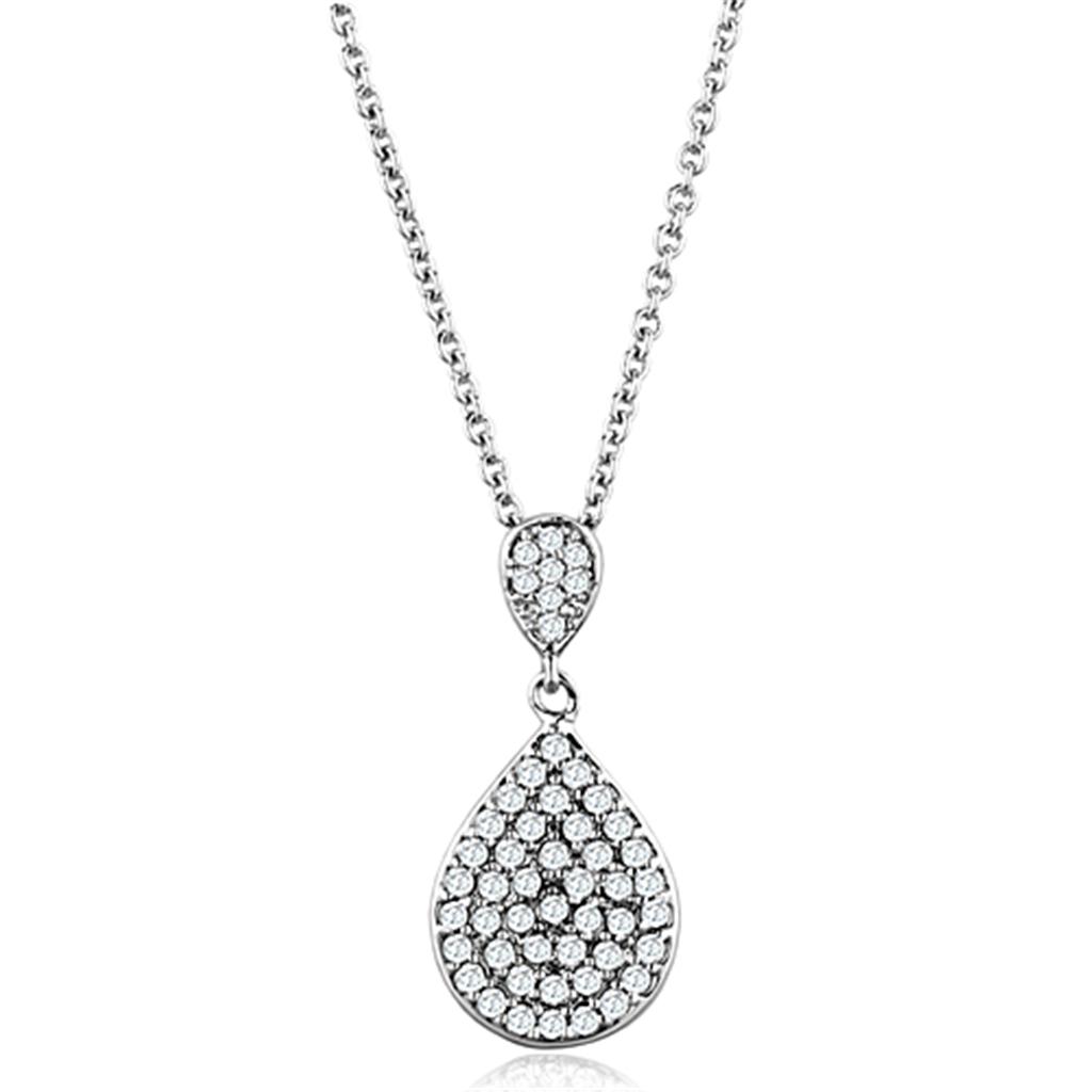 MA3W720 - Rhodium Brass Necklace with AAA Grade CZ  in Clear