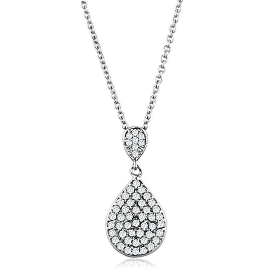 MA3W720 - Rhodium Brass Necklace with AAA Grade CZ  in Clear