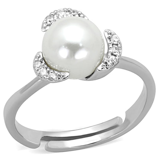 MA3W722 - Rhodium Brass Ring with Synthetic Pearl in White