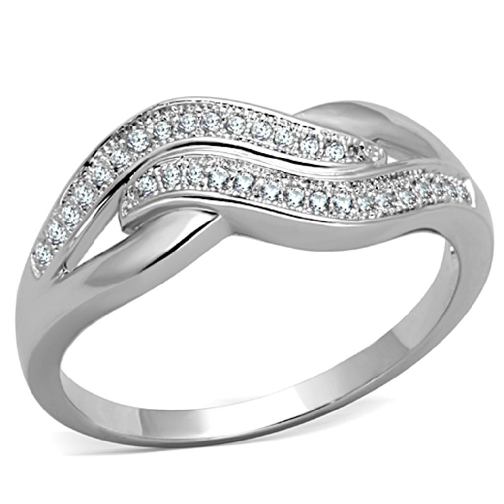 MA3W724 - Rhodium Brass Ring with AAA Grade CZ  in Clear