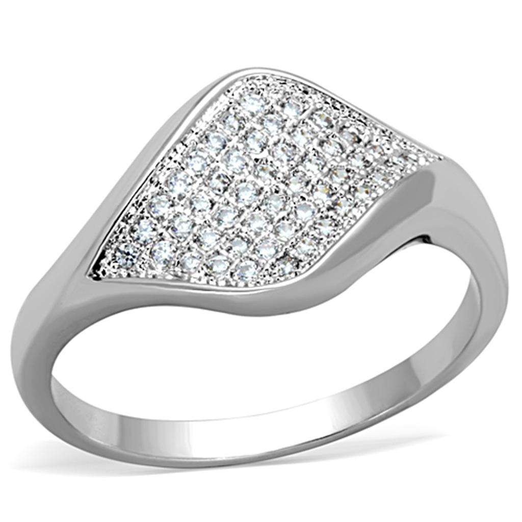 MA3W726 - Rhodium Brass Ring with AAA Grade CZ  in Clear