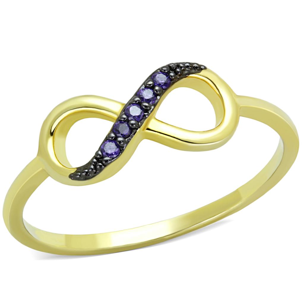 MA3W727 - Gold+Ruthenium Brass Ring with AAA Grade CZ  in Tanzanite