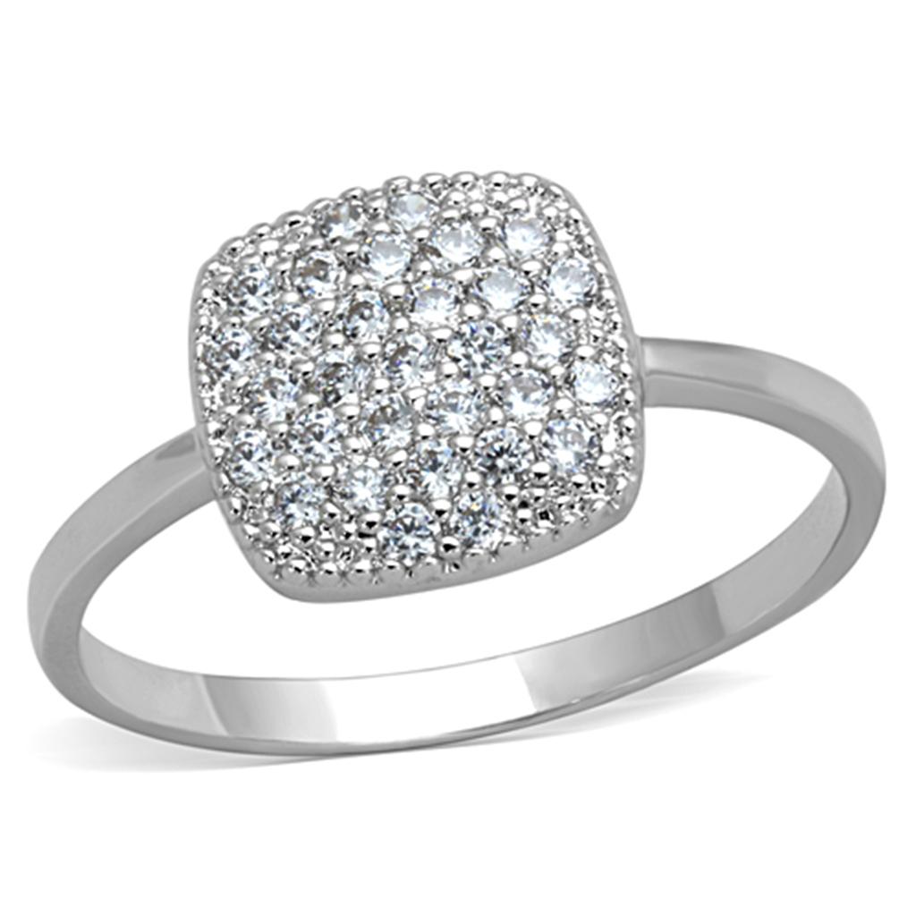 MA3W728 - Rhodium Brass Ring with AAA Grade CZ  in Clear