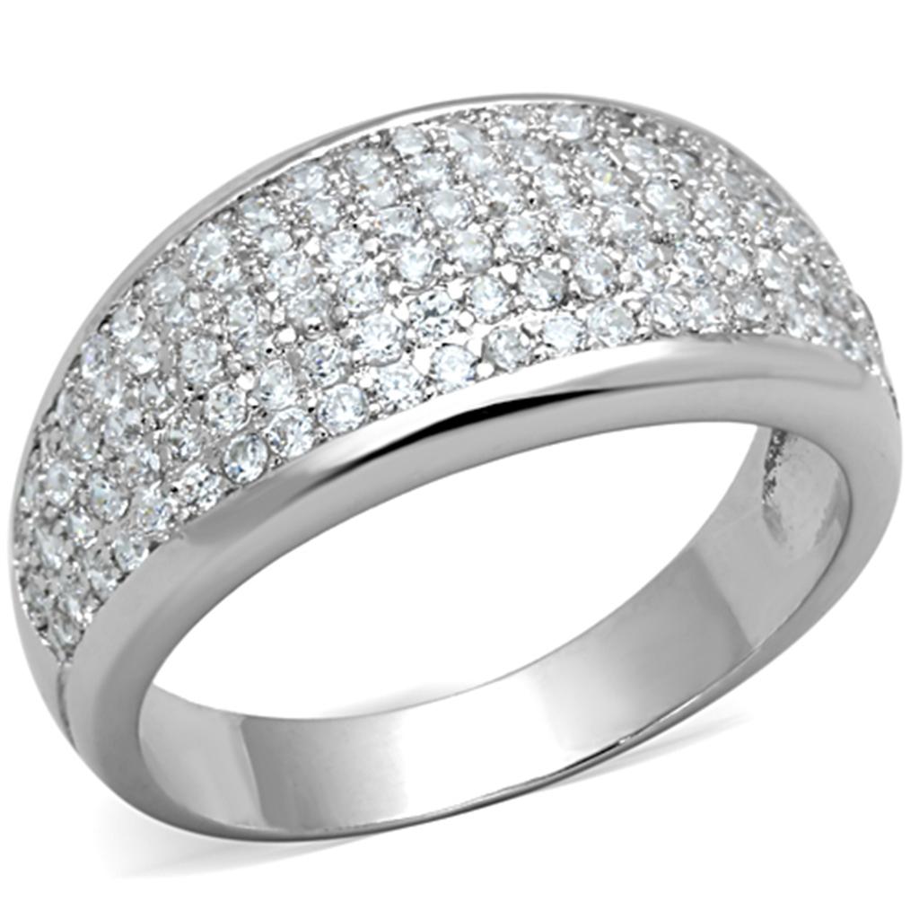 MA3W730 - Rhodium Brass Ring with AAA Grade CZ  in Clear