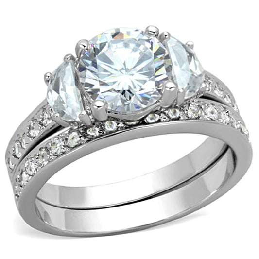 MA3W731 - Rhodium Brass Ring with AAA Grade CZ  in Clear