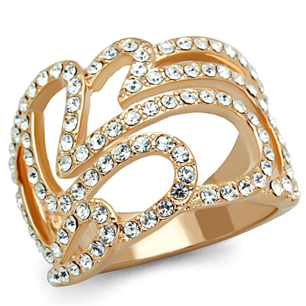MA3W733 - Rose Gold Brass Ring with Top Grade Crystal  in Clear