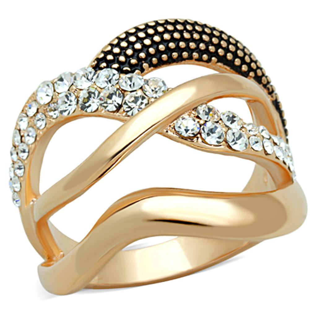 MA3W737 - Rose Gold Brass Ring with Top Grade Crystal  in Clear