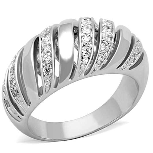 MA3W743 - Rhodium Brass Ring with AAA Grade CZ  in Clear