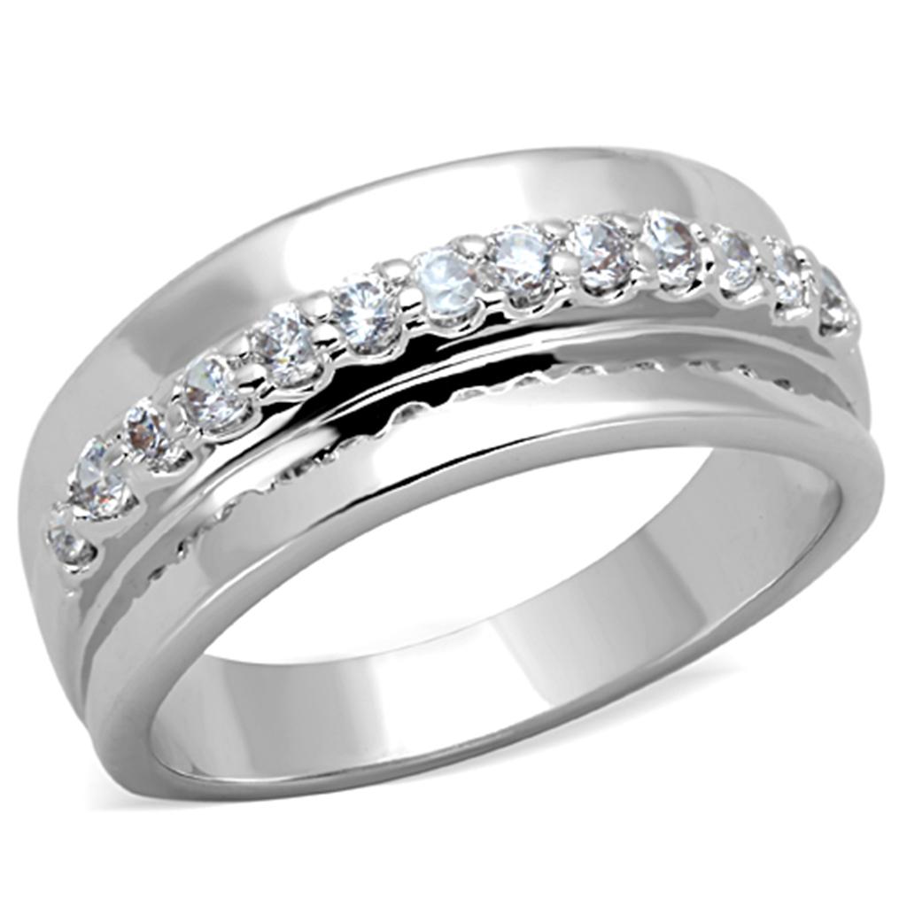MA3W748 - Rhodium Brass Ring with AAA Grade CZ  in Clear
