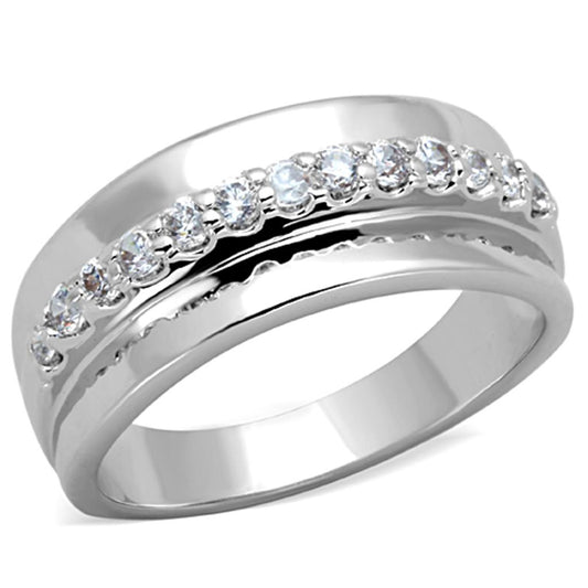 MA3W748 - Rhodium Brass Ring with AAA Grade CZ  in Clear