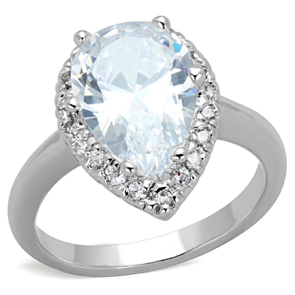 MA3W750 - Rhodium Brass Ring with AAA Grade CZ  in Clear