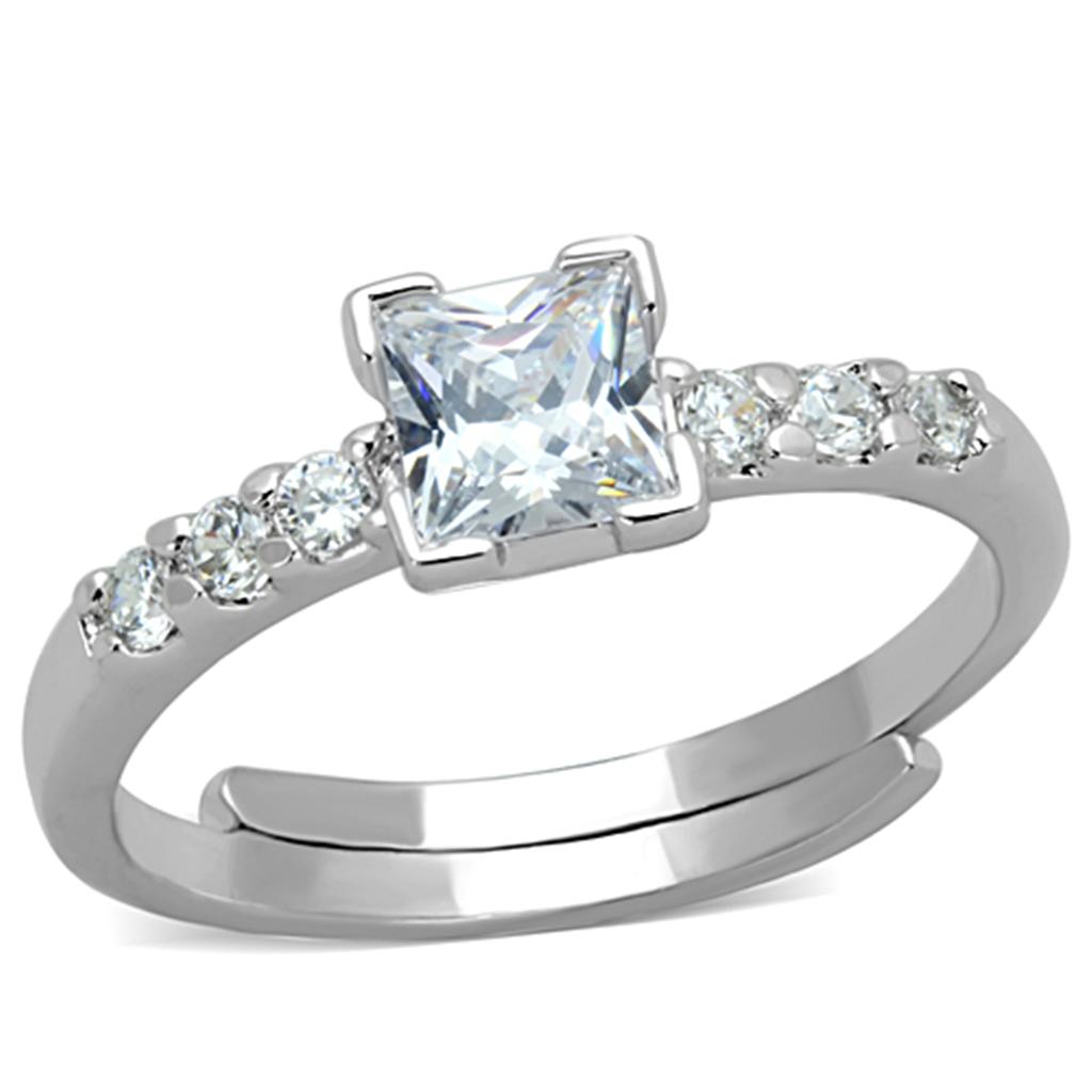 MA3W751 - Rhodium Brass Ring with AAA Grade CZ  in Clear