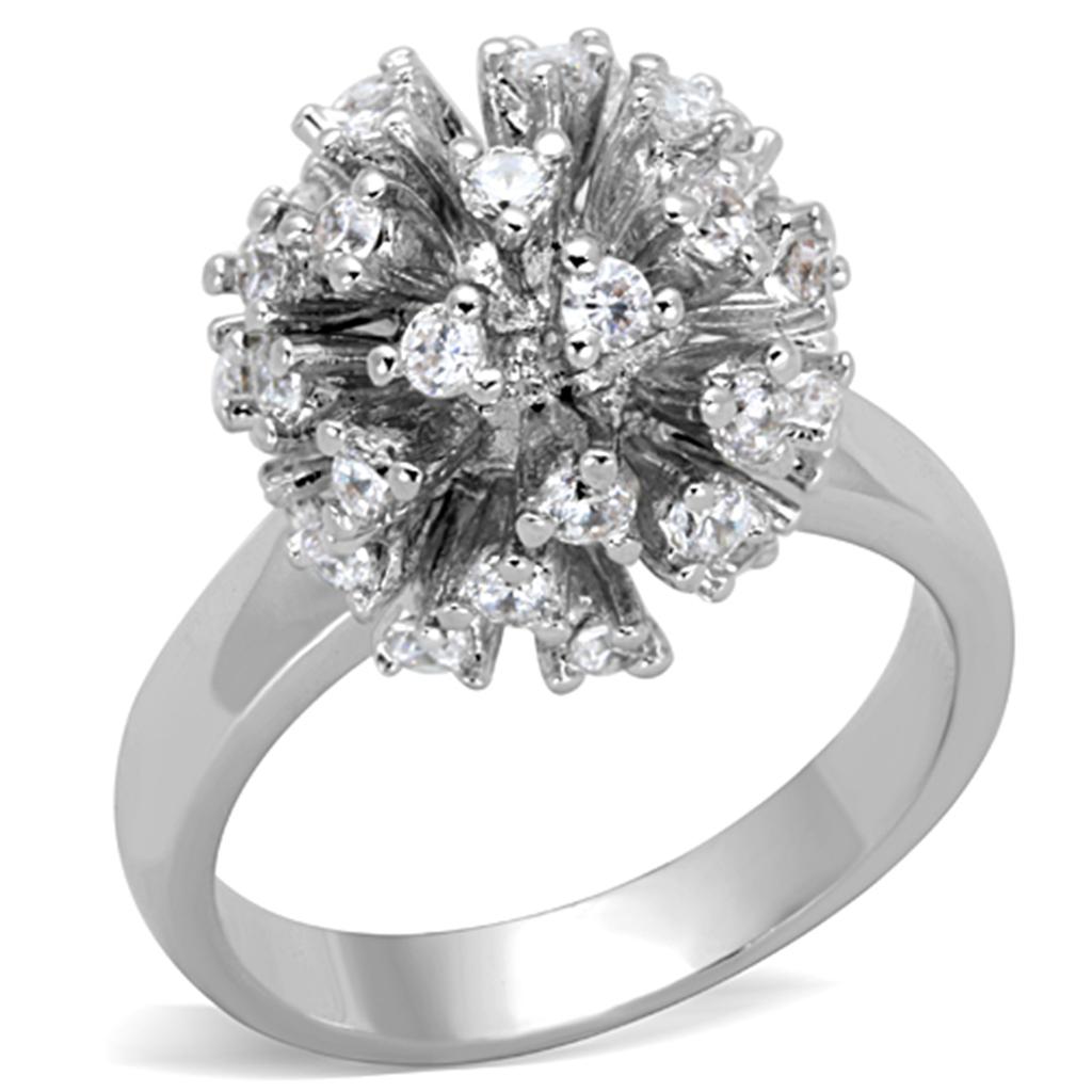 MA3W752 - Rhodium Brass Ring with AAA Grade CZ  in Clear