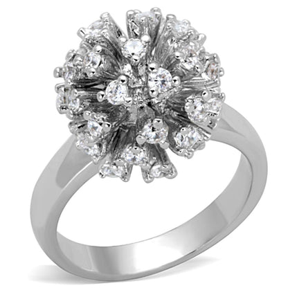 MA3W752 - Rhodium Brass Ring with AAA Grade CZ  in Clear