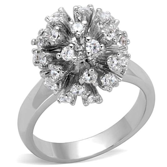 MA3W752 - Rhodium Brass Ring with AAA Grade CZ  in Clear