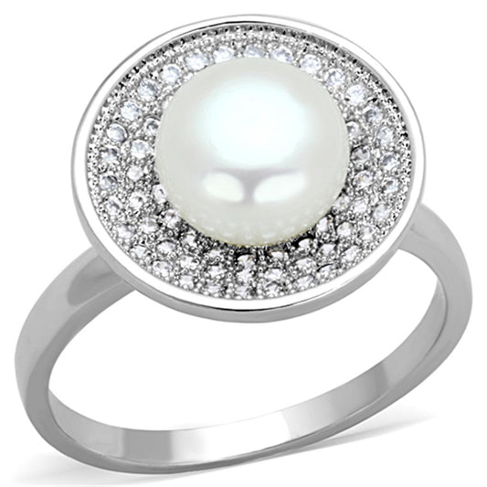 MA3W755 - Rhodium Brass Ring with Synthetic Pearl in White