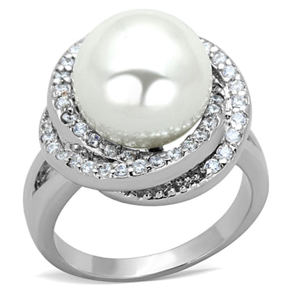 MA3W759 - Rhodium Brass Ring with Synthetic Pearl in White