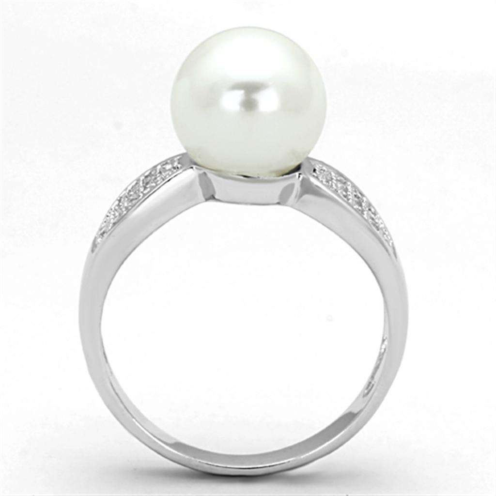 MA3W761 - Rhodium Brass Ring with Synthetic Pearl in White