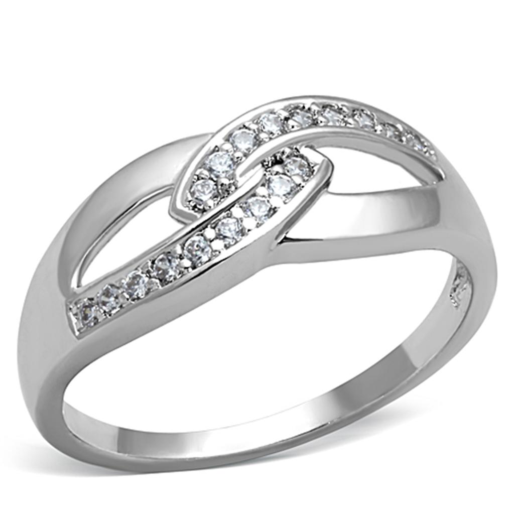 MA3W763 - Rhodium Brass Ring with AAA Grade CZ  in Clear
