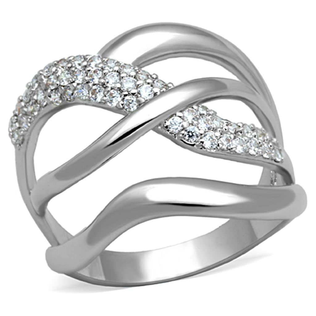 MA3W766 - Rhodium Brass Ring with AAA Grade CZ  in Clear