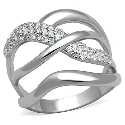 MA3W766 - Rhodium Brass Ring with AAA Grade CZ  in Clear