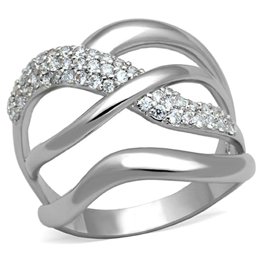 MA3W766 - Rhodium Brass Ring with AAA Grade CZ  in Clear