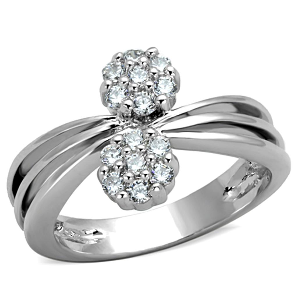MA3W767 - Rhodium Brass Ring with AAA Grade CZ  in Clear