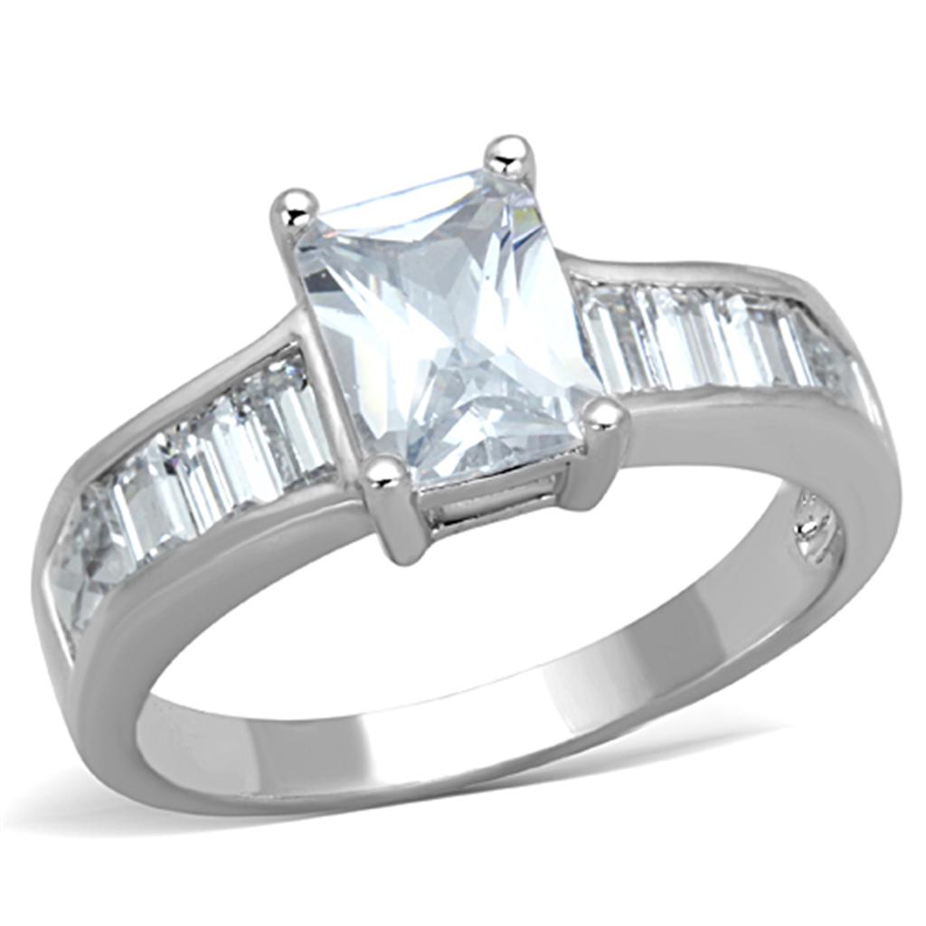 MA3W769 - Rhodium Brass Ring with AAA Grade CZ  in Clear