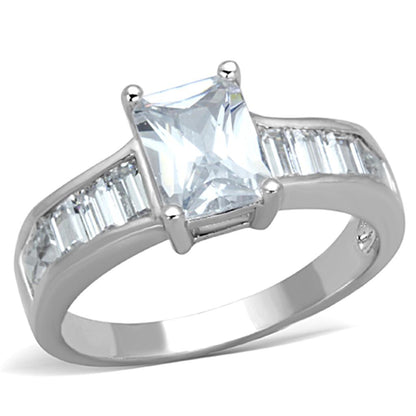 MA3W769 - Rhodium Brass Ring with AAA Grade CZ  in Clear