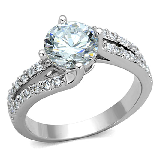MA3W770 - Rhodium Brass Ring with AAA Grade CZ  in Clear