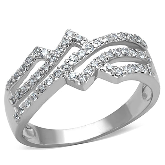 MA3W771 - Rhodium Brass Ring with AAA Grade CZ  in Clear