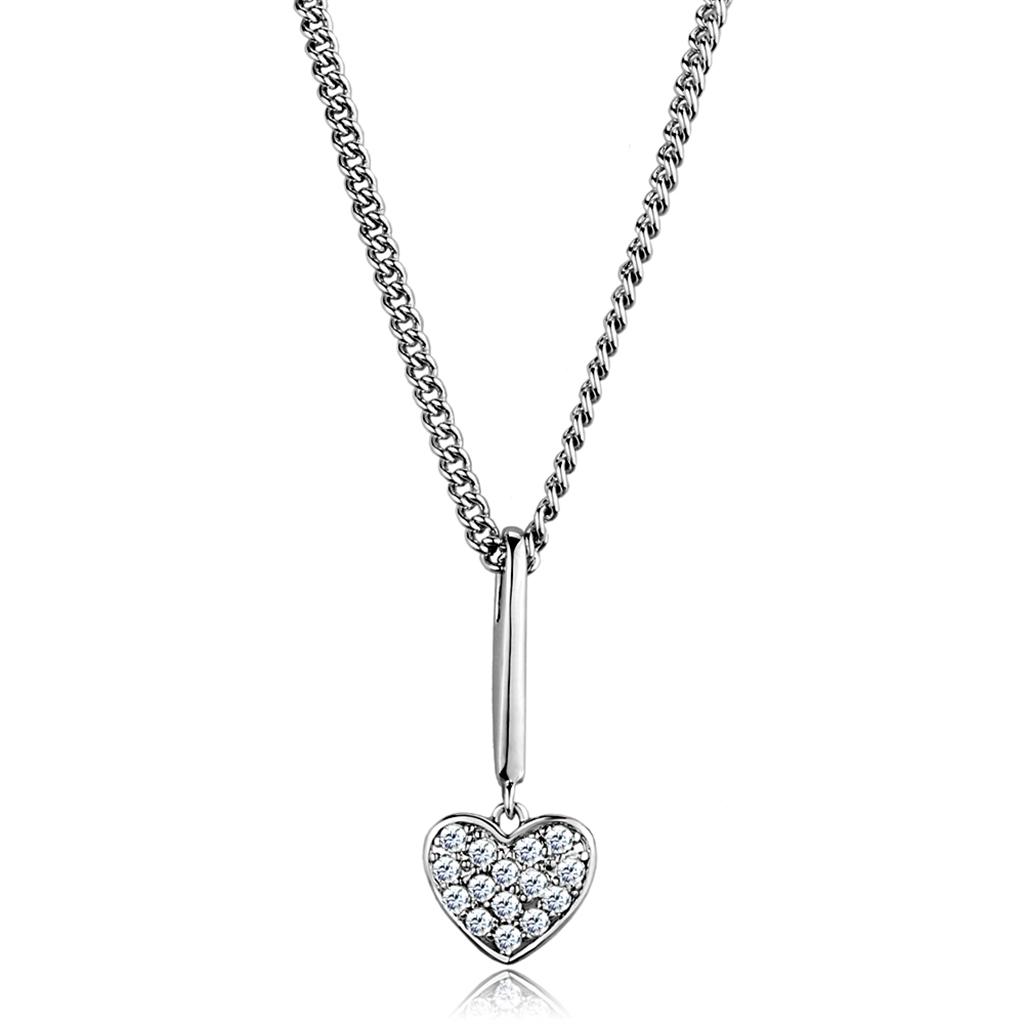 MA3W773 - Rhodium Brass Chain Pendant with AAA Grade CZ  in Clear