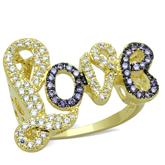 MA3W777 - Gold+Ruthenium Brass Ring with AAA Grade CZ  in Amethyst